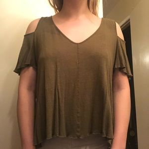 Free People Cold Shoulder Olive Green Top